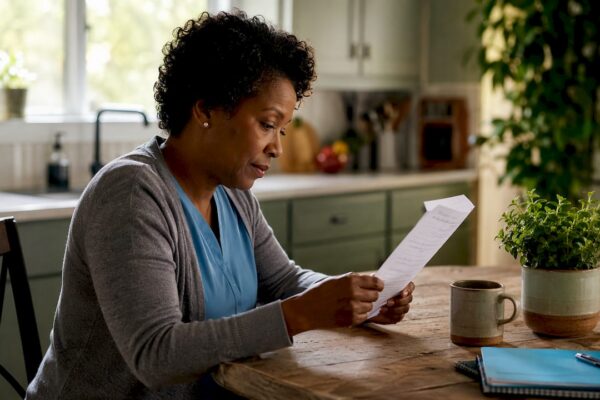 Clinician reviewing referral contact list in office