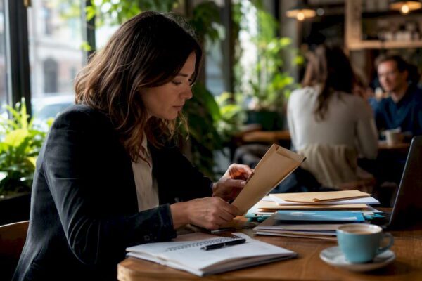 Journalist opening physical news pitch envelope