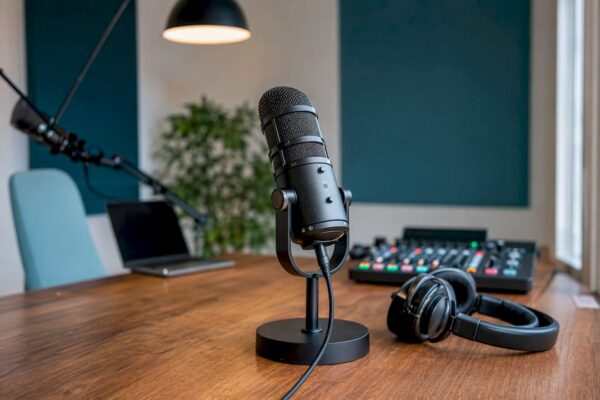Microphone in professional media studio