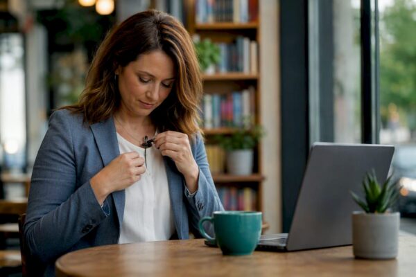 Psychologist adjusting lapel microphone